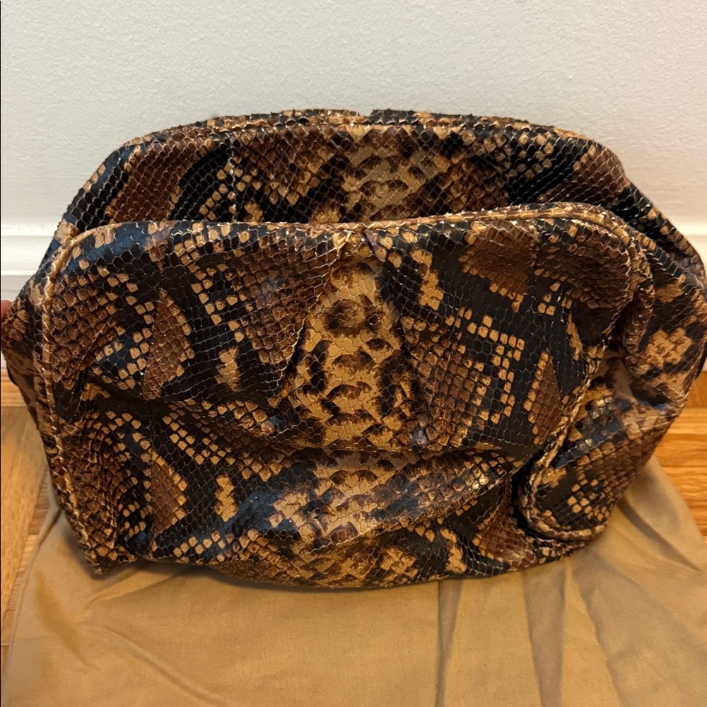 Michael Kors Collection Brown Snake-Print Clutch